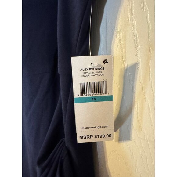 Alex Evenings Dress Navy Blue Gold 16 Long Ruffle Wedding Cruise Formal NEW - Picture 9 of 11